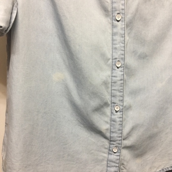 Chambray petite Button Down Cotton/lyocell Shirt Solid Front/Sleeves Stripe back - Picture 7 of 8